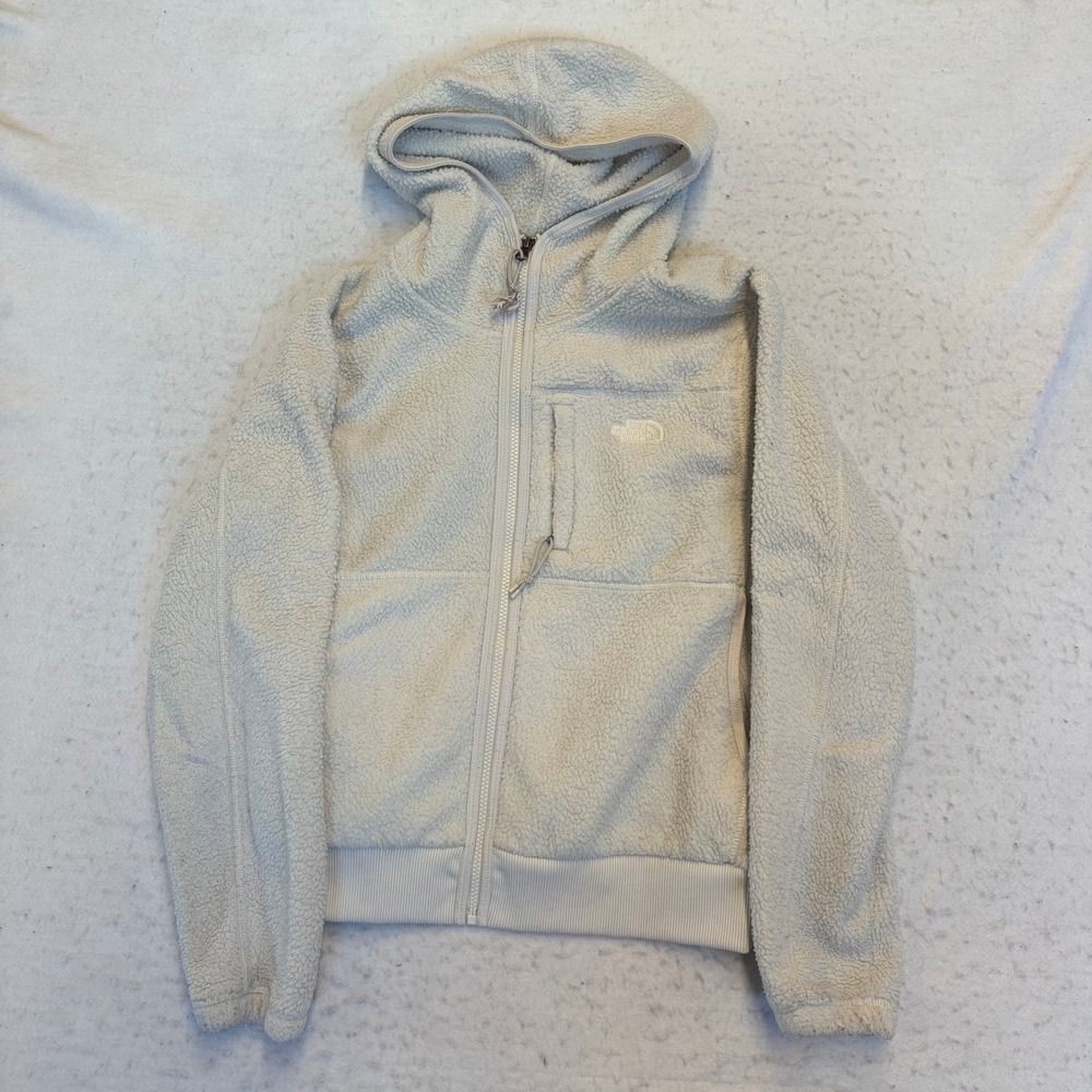 The North Face Sherpa Fleece Hoodie Womens Large Cream Full Zip Pocket
